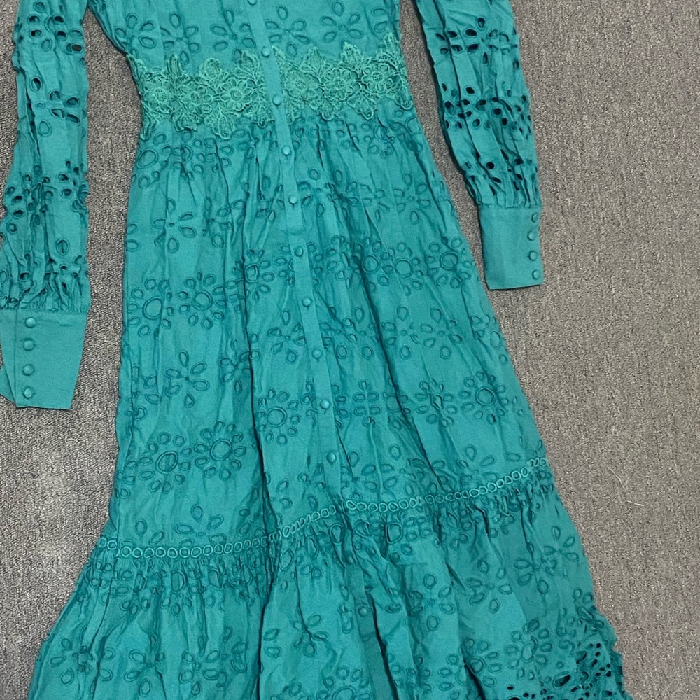 Karen Millen Teal Embroidered Long Sleeve Dress - Picture 2 of 9
